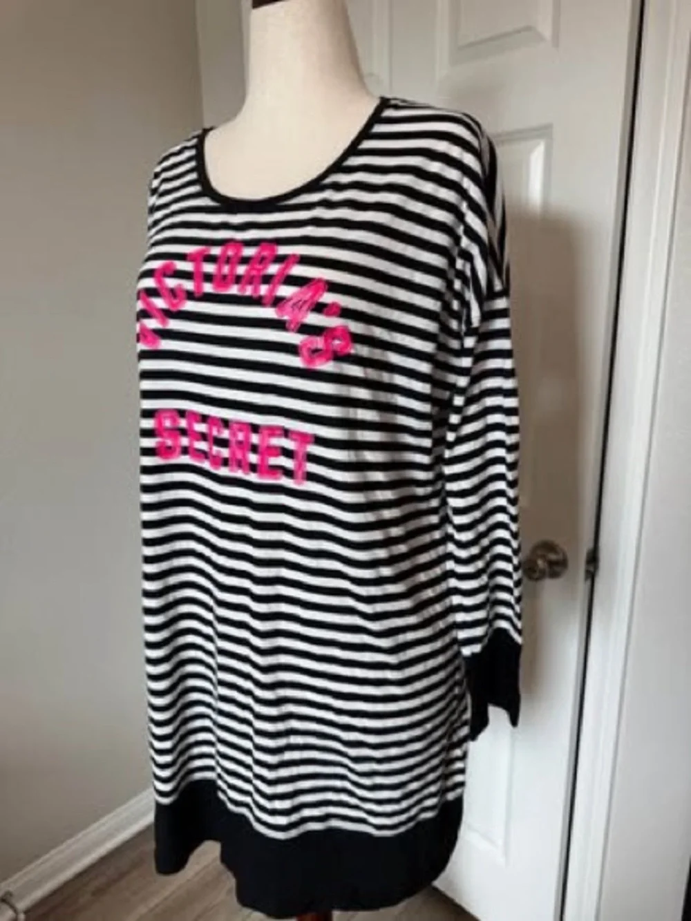 Like new Victoria's Secret Black & White Striped Tunic with Hot Pink Logo- Large